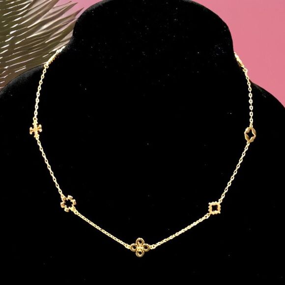 TORY BURCH CHARMING 18K GOLD TONE LOGO NECKLACE - Picture 1 of 5